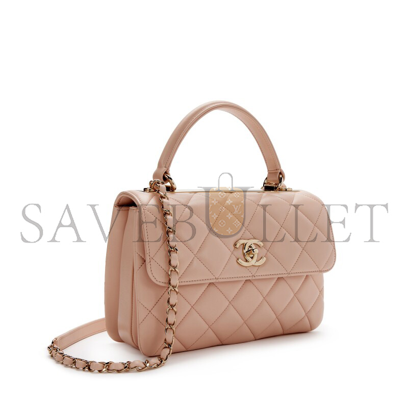 Ch**el quilted lambskin small trendy cc top handle flap bag gold hardware (25*17*9cm)